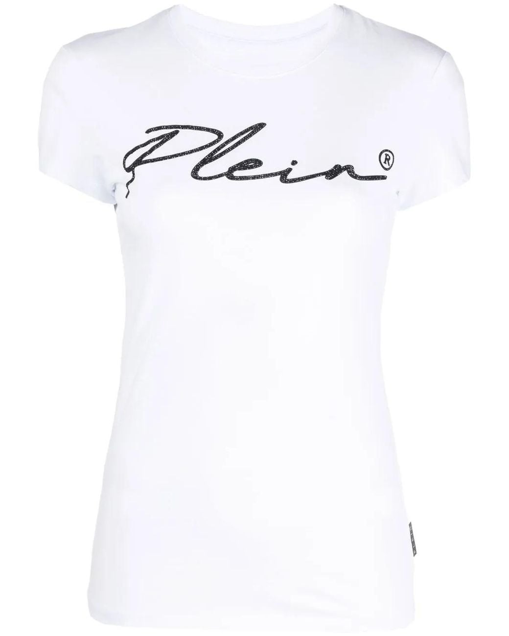 Philipp Plein White Script Logo Crystal-Embellished T-Shirt