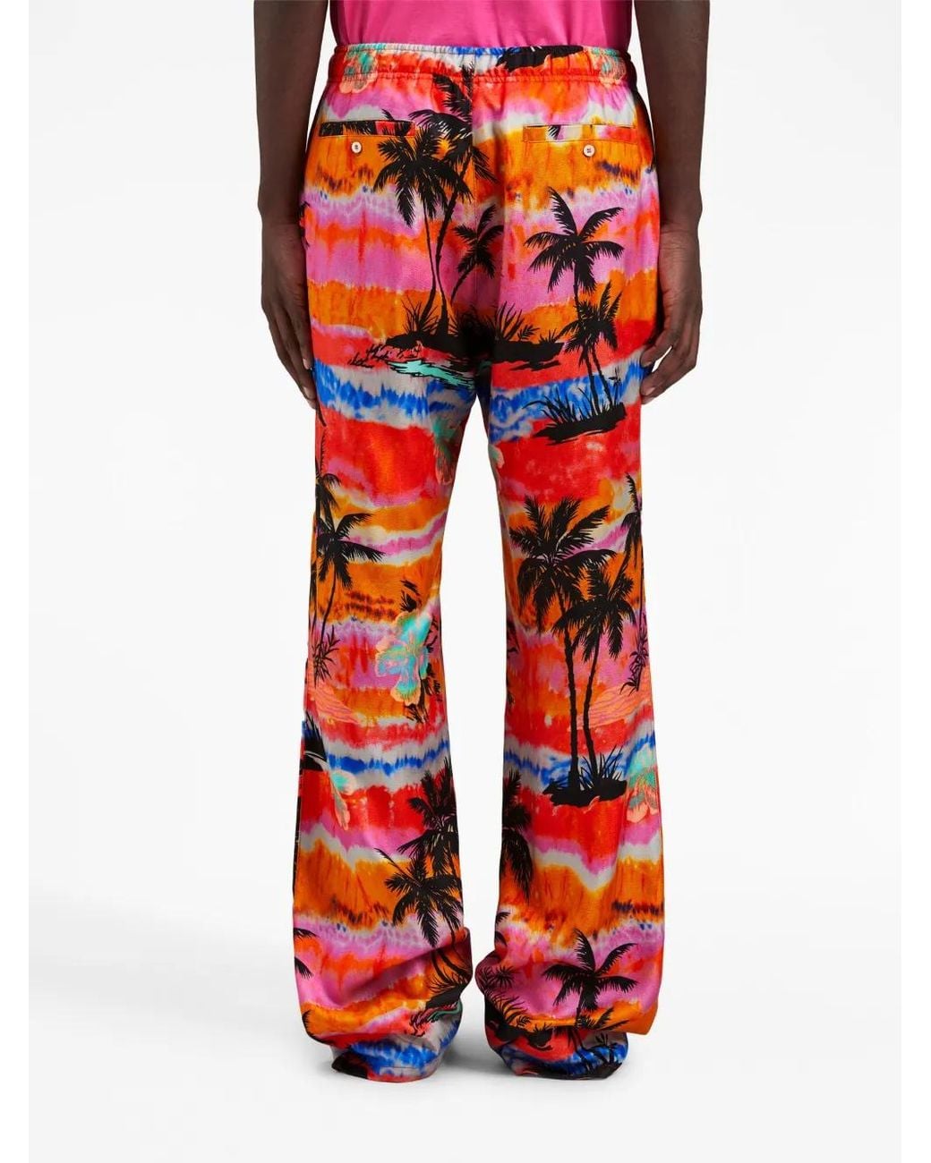 Palm Angels Red Psychedelic-Palms Wide-Leg Trousers for men