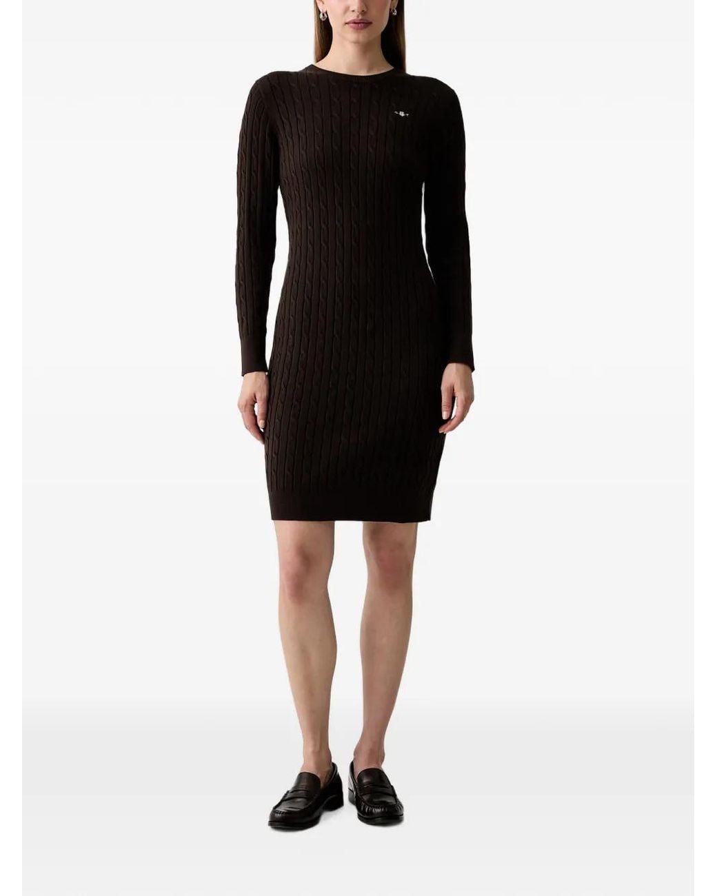 Gant Black Cable-Knit Logo-Embroidered Mini Dress
