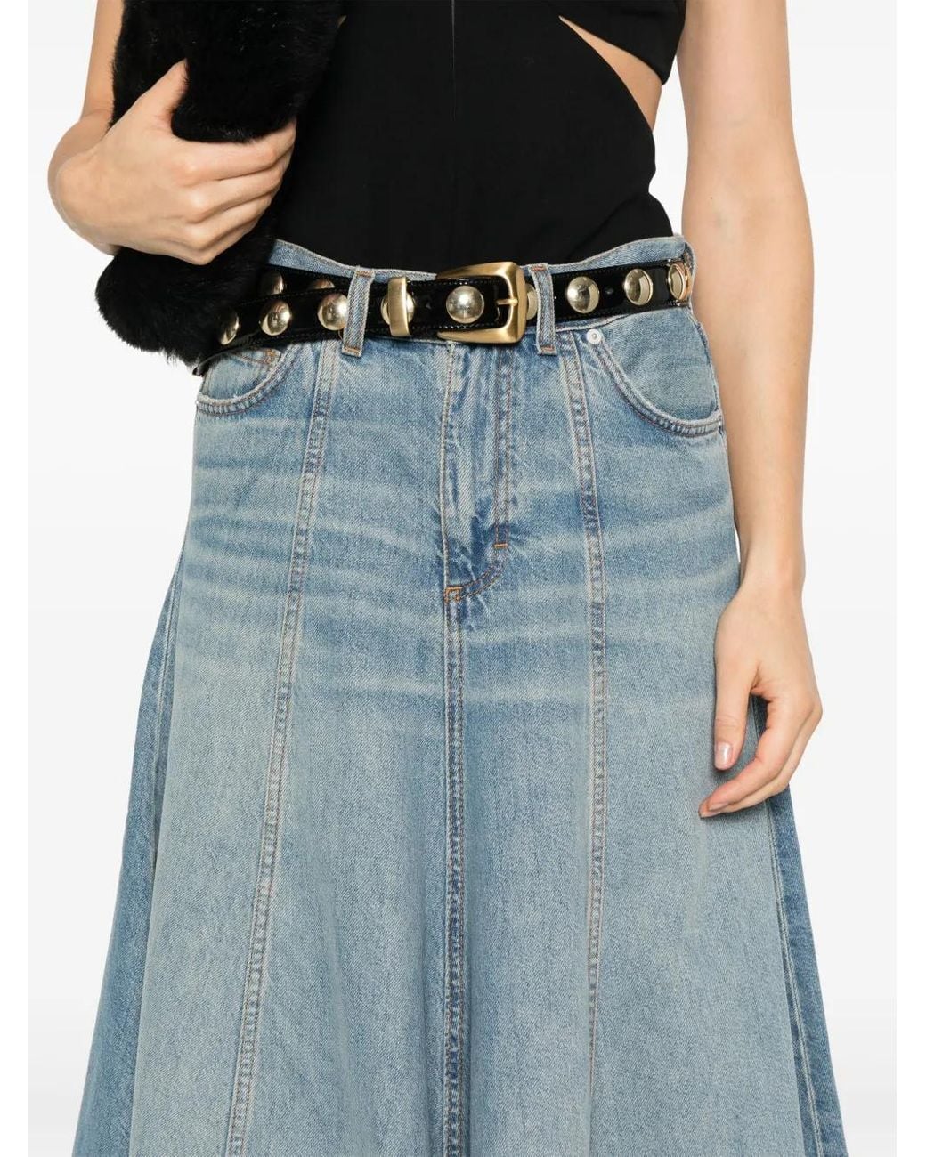 Haikure Blue Flared Midi Skirt