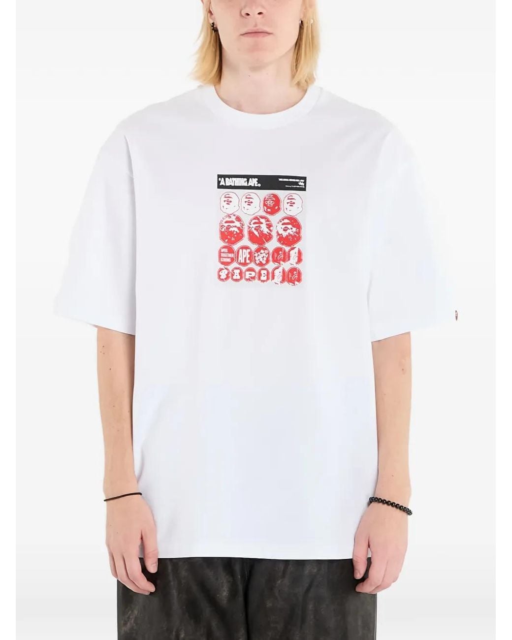 A Bathing Ape White Sticker Graphic-Print T-Shirt for men