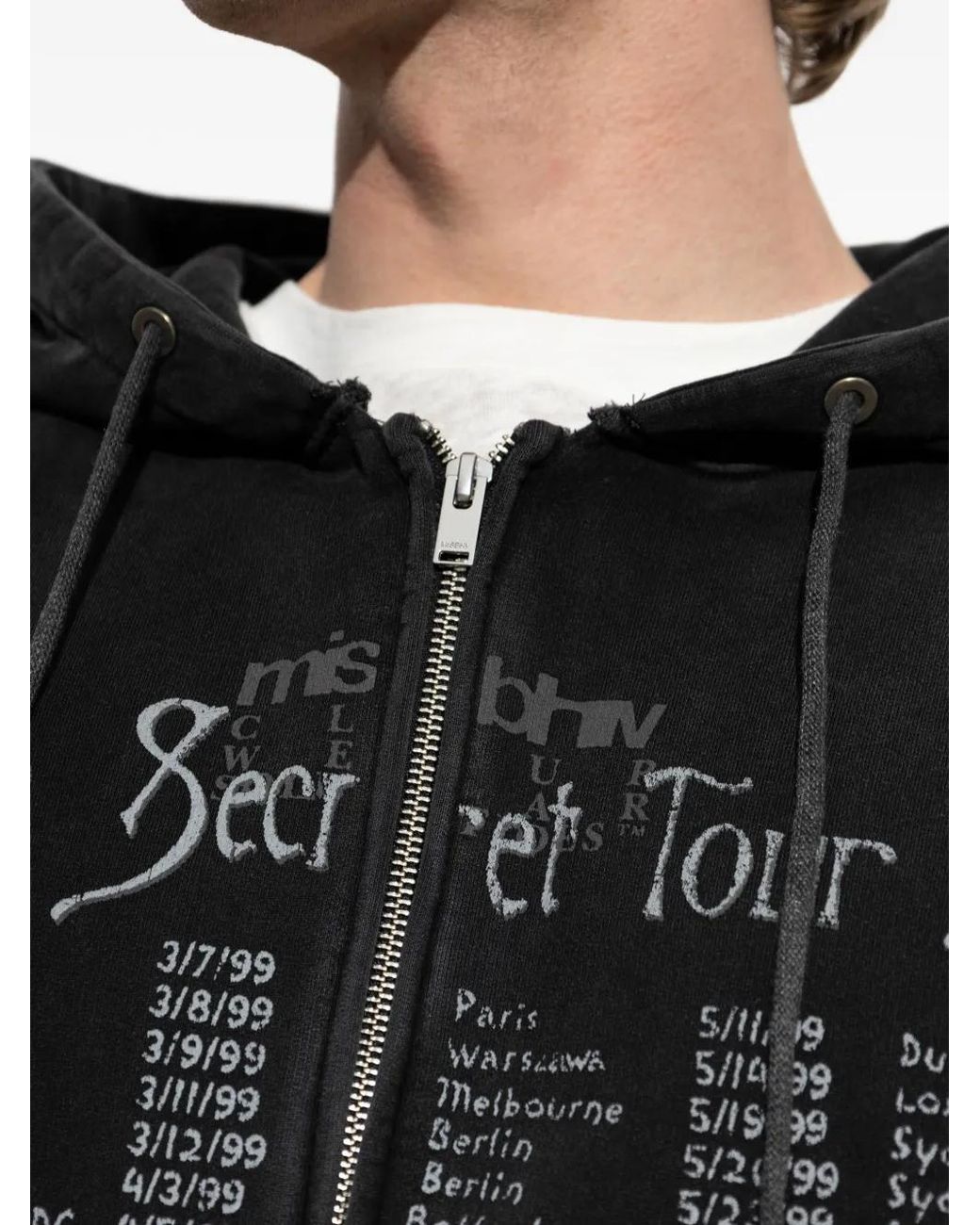 M I S B H V Black Graphic-Print Zip-Up Hoodie