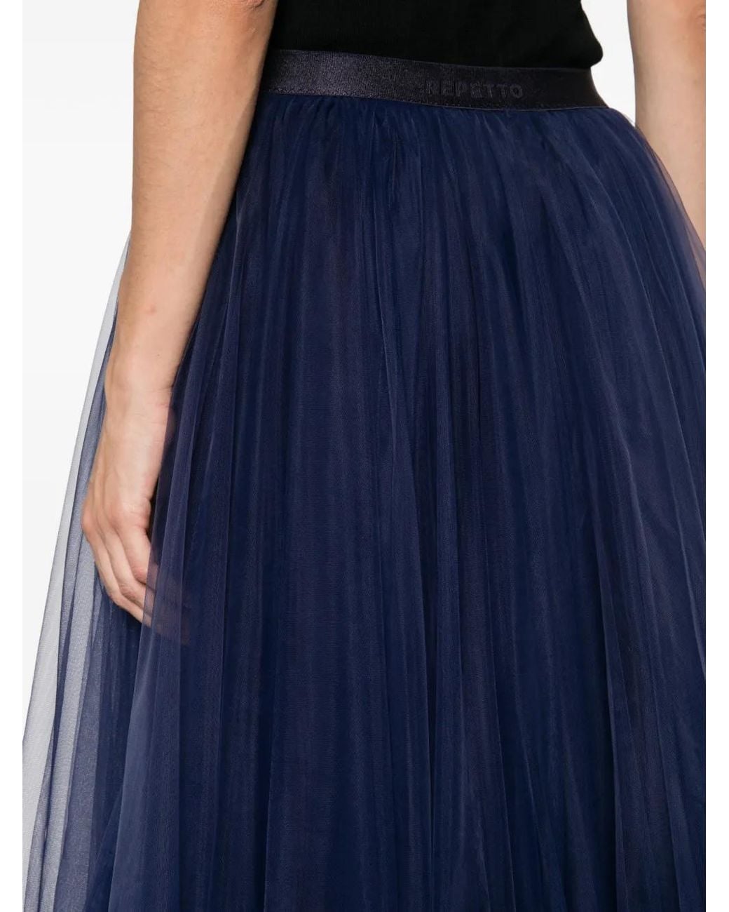 Repetto Blue Tulle-Layered Midi Skirt