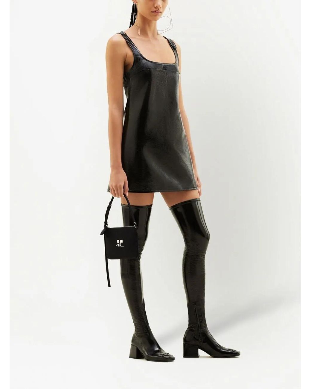 Courreges Black Reedition Vinyl Mini Dress