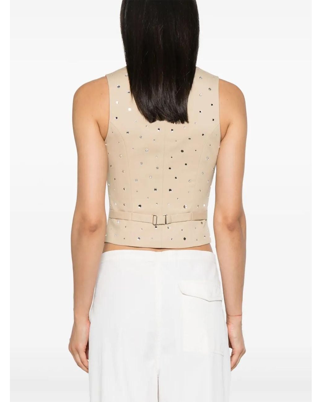 GIUSEPPE DI MORABITO Natural Rhinestone-Embellishment Twill Vest