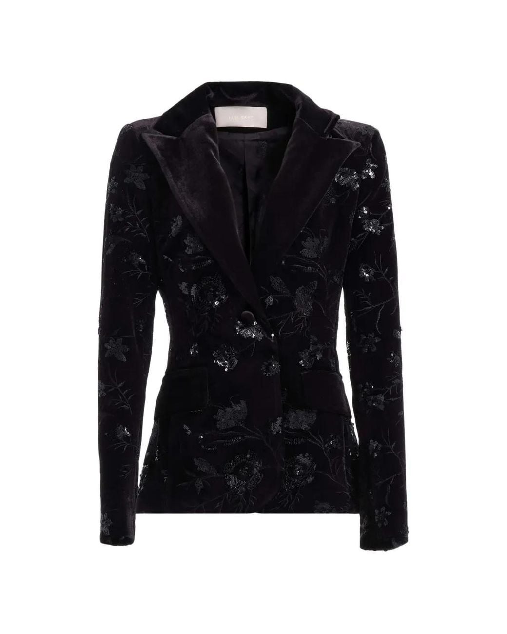 Elie Saab Black Sequin-Embellished Embroidered Blazer