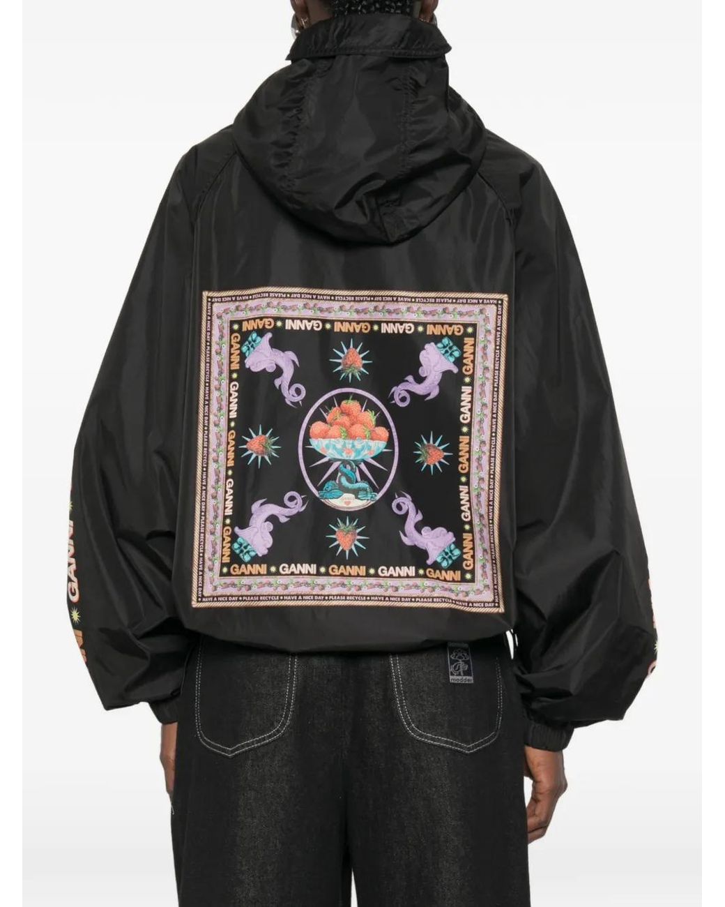 Ganni Black Logo-Print Hooded Jacket