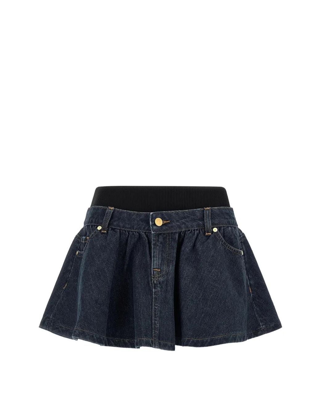 7 For All Mankind Blue Flared Denim Miniskirt With Waistband