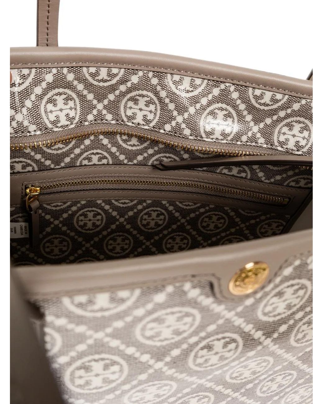 Tory Burch White T Monogram Coated Jacquard Small Zip Tote