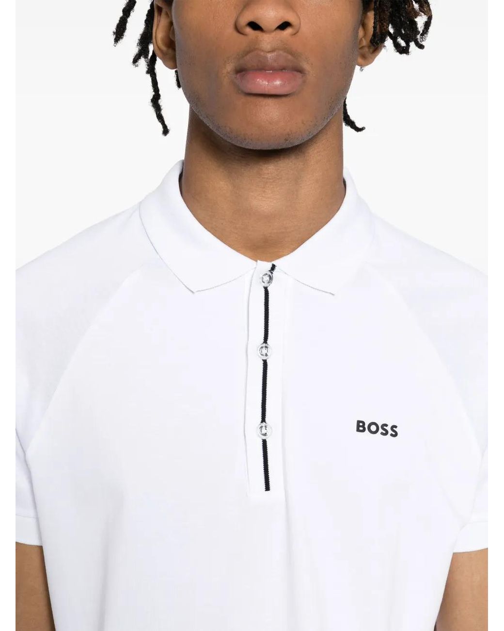 Boss White Contrast Panel Polo Shirt for men
