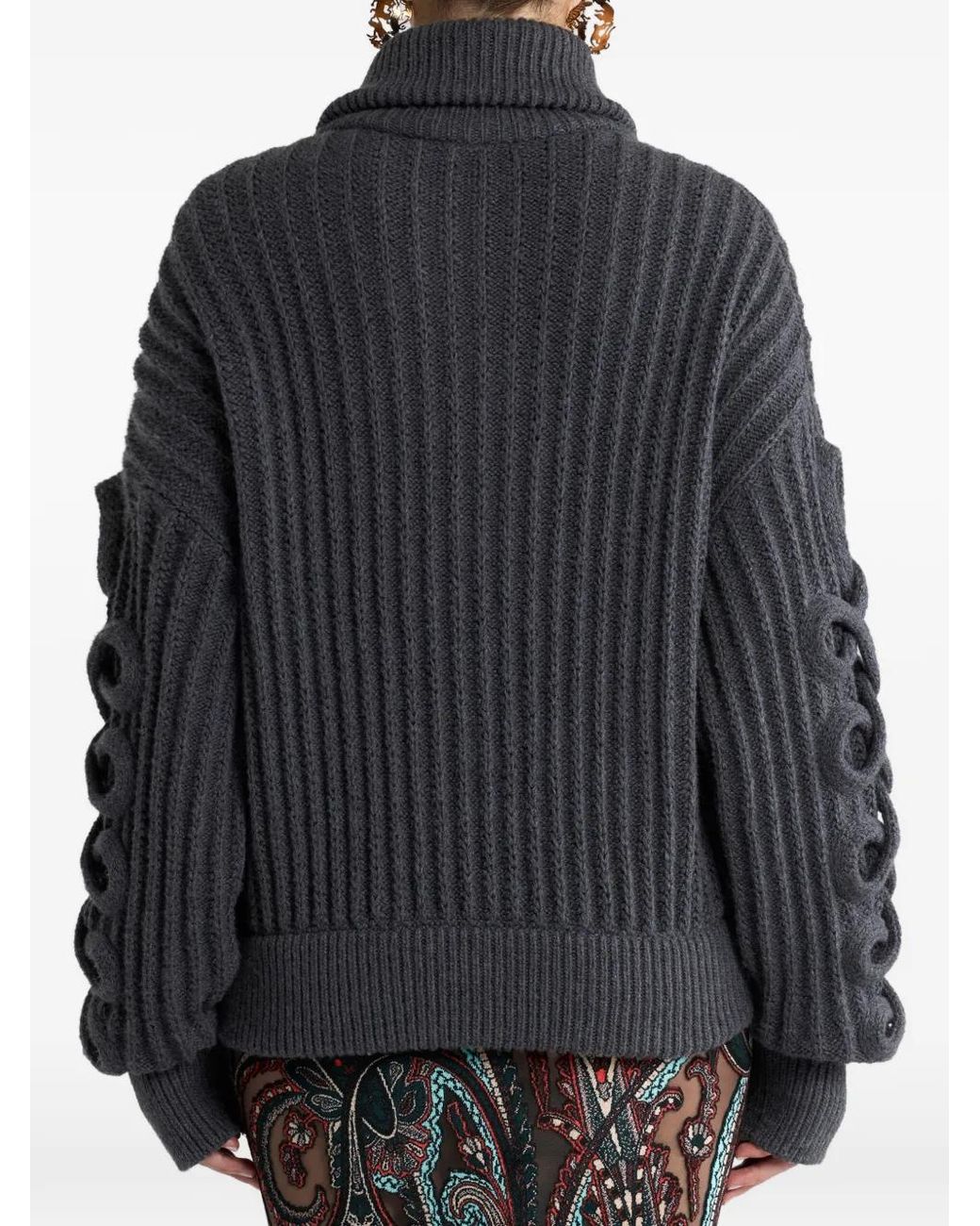 Etro Black Ribbed Wool-Blend Cardigan With Zip And Woven Detailing