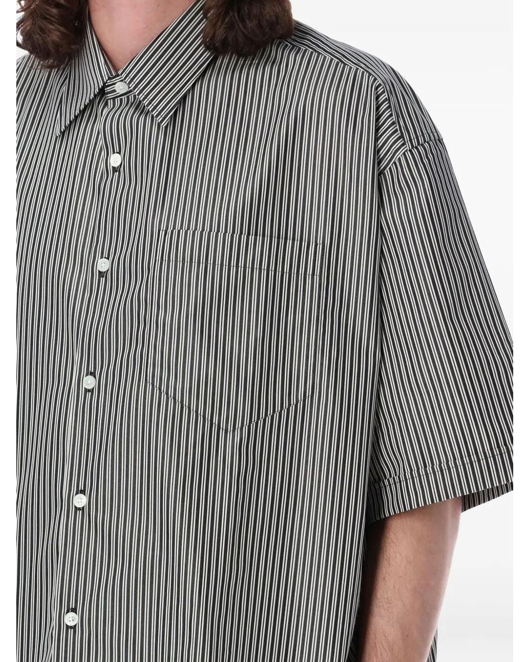 AMI Gray Striped Cotton Shirt for men