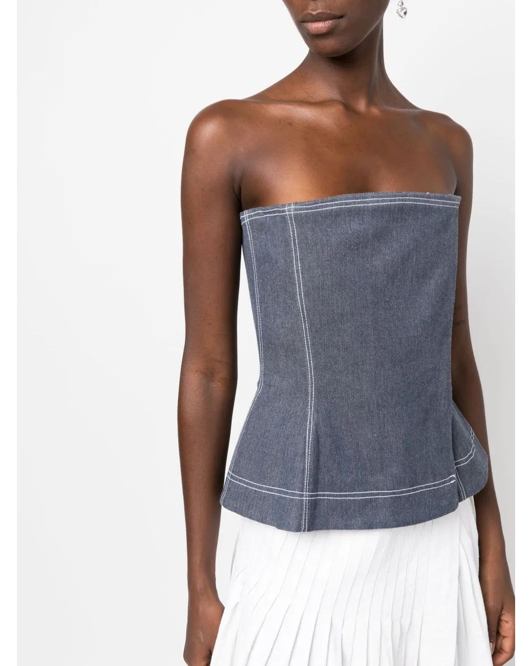 Ioana Ciolacu Blue Contrasting-Stitch Bustier Top