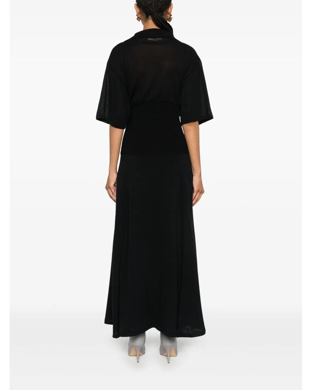 Victoria Beckham Black Panelled Knitted Maxi Dress
