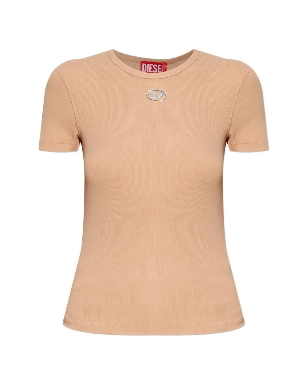 DIESEL Natural T-Ele-Long-Od Logo-Plaque Ribbed T-Shirt