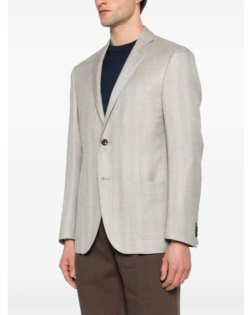 Corneliani Gray Herringbone-Pattern Blazer for men