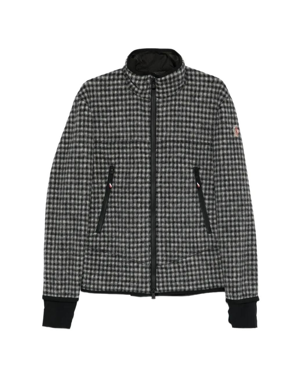 Moncler Gray Vichy Checked-Pattern Zip-Up Jacket for men