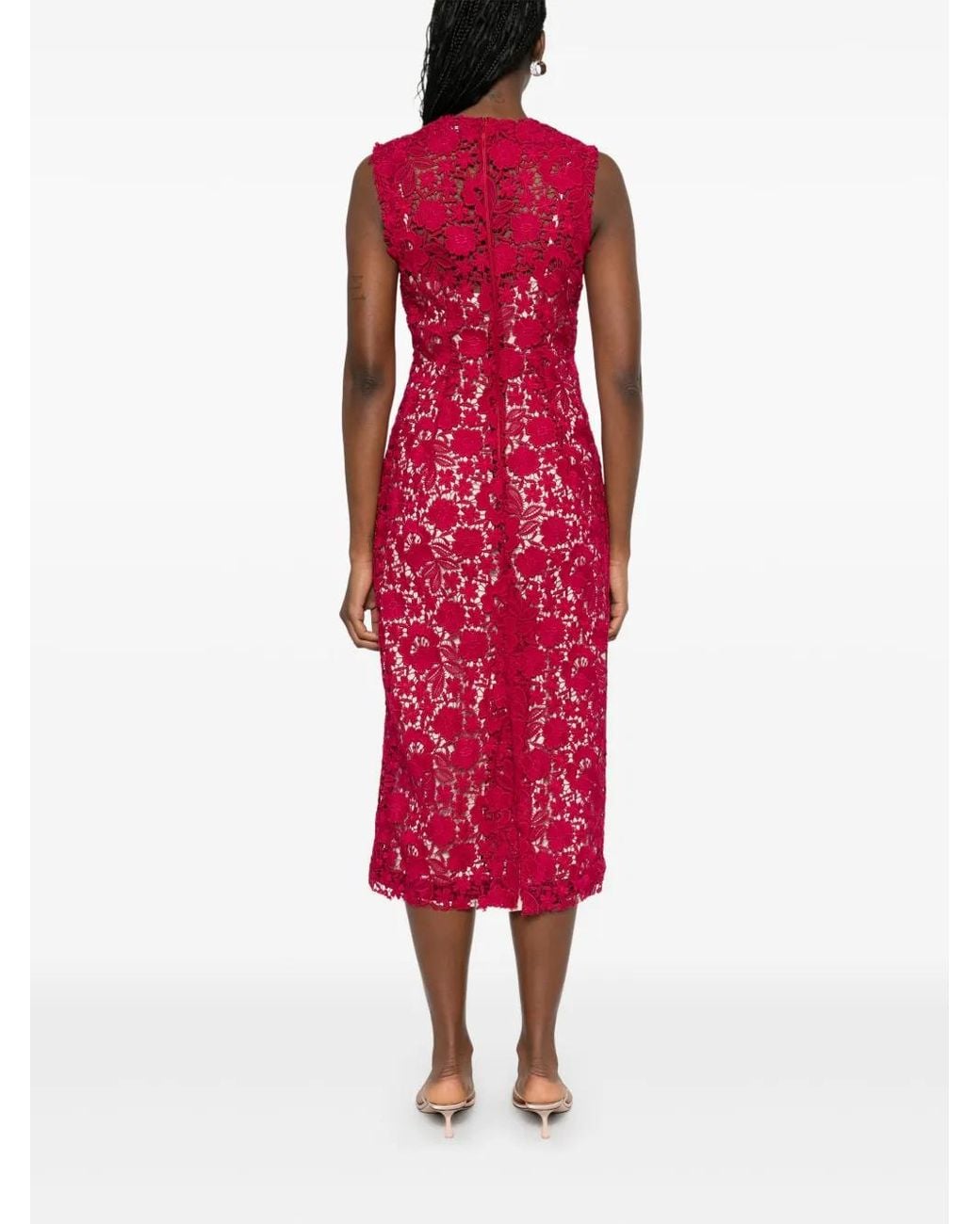P.A.R.O.S.H. Red Macramé Midi Dress