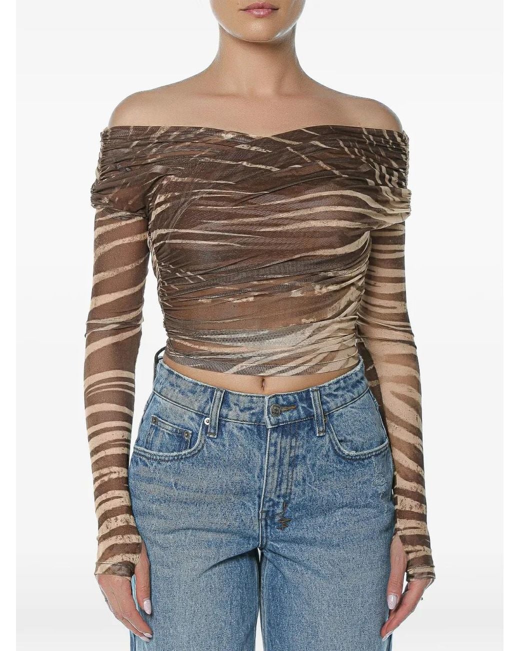 Just Cavalli Blue Ruffled Zebra-Print Top