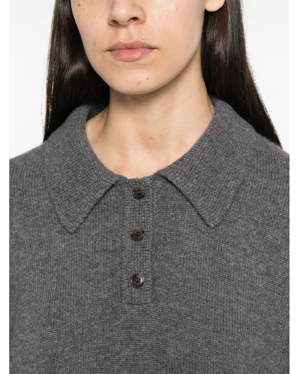 Lisa Yang Gray Etta Cashmere Polo Shirt