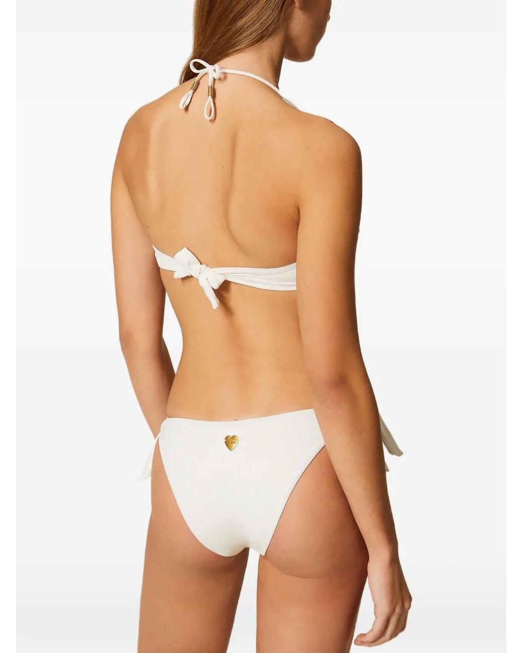 Twinset White Haut De Bikini Bandeau À Sequins Brodés