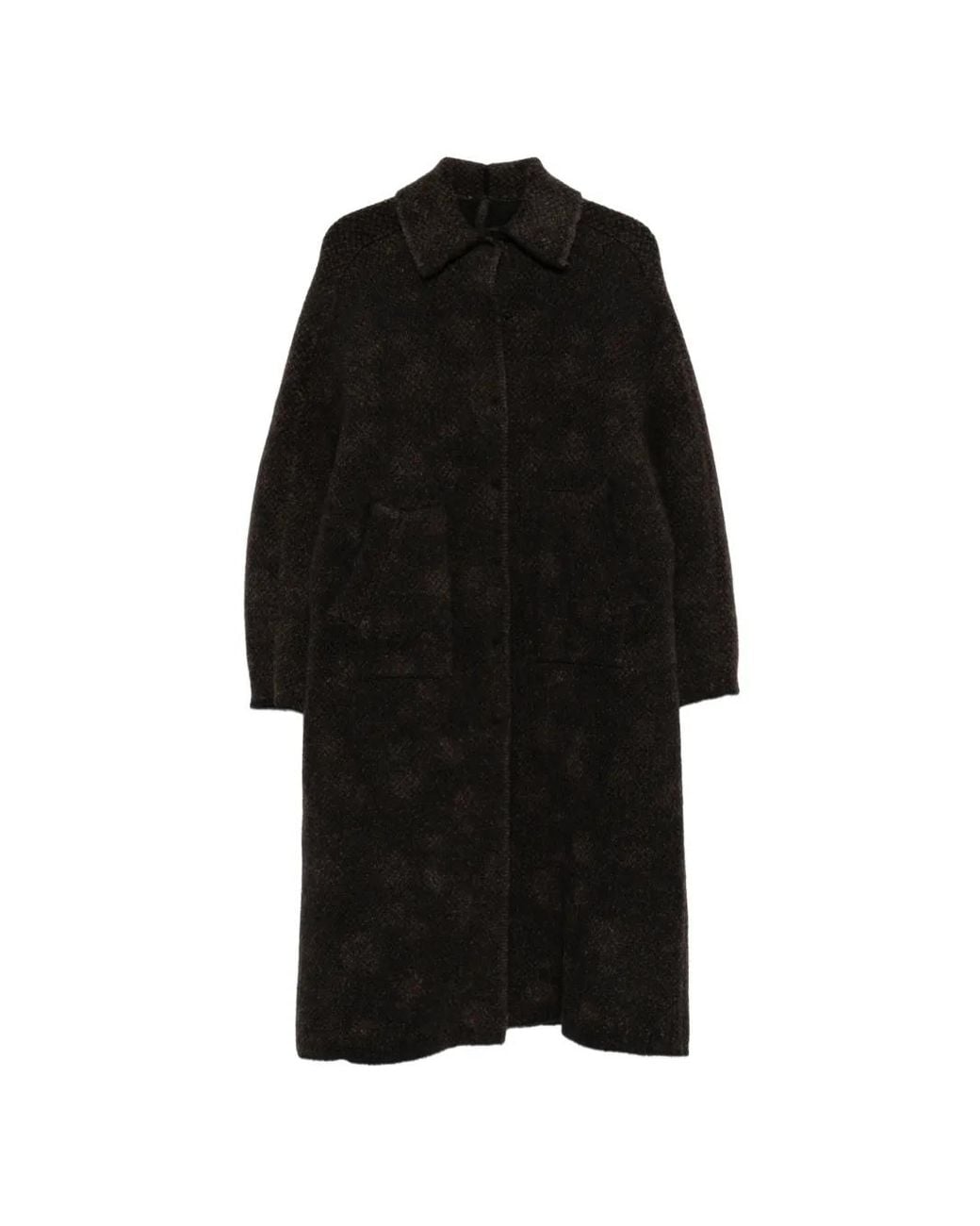 Boboutic Black Bouclé-Knit Single-Breasted Coat