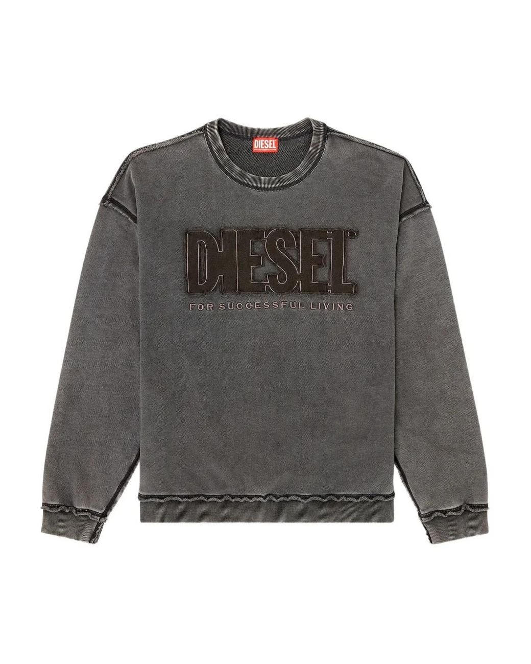 DIESEL Gray Cotton Sweatshirt With Appliqué Logo for men