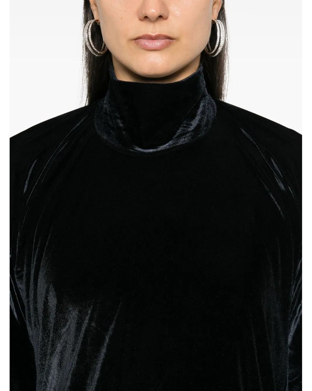 ALAINPAUL Black Velour High-Neck Stretch Top