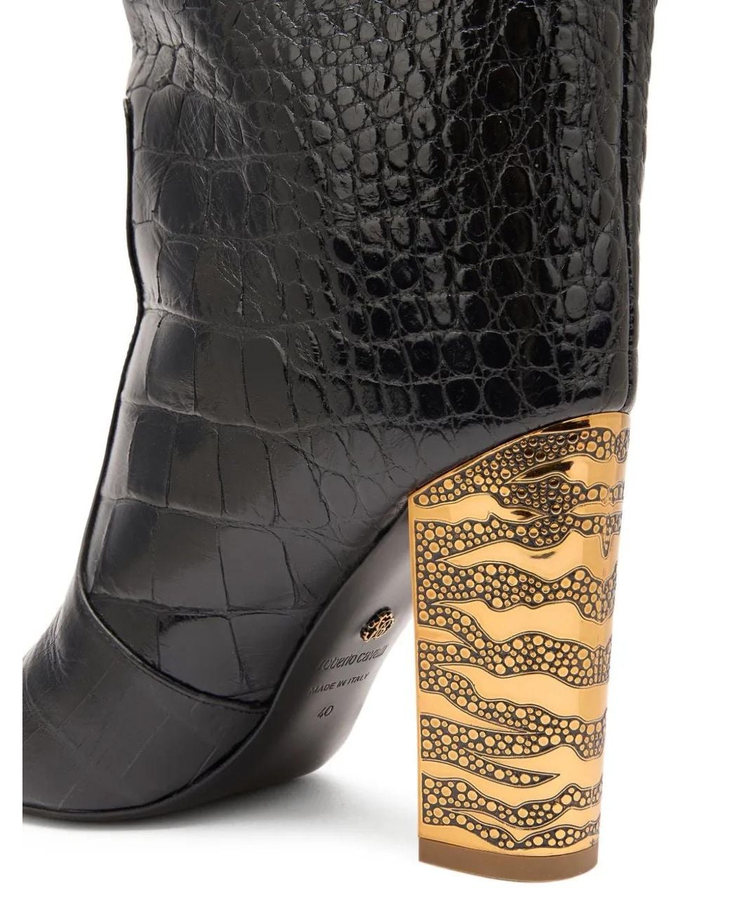 Roberto Cavalli Black Crocodile-Effect Leather Boots