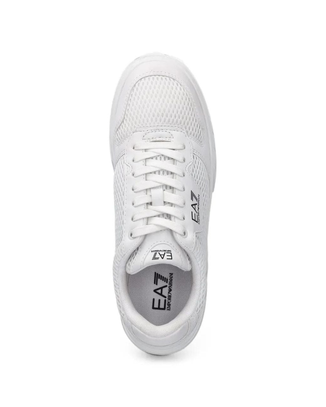 EA7 White New Premium Court Logo-Print Panelled Sneakers