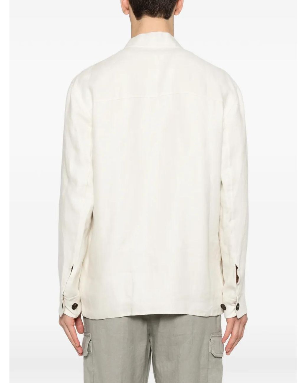 Eleventy White Buttoned Patch-Pocket Overshirt for men