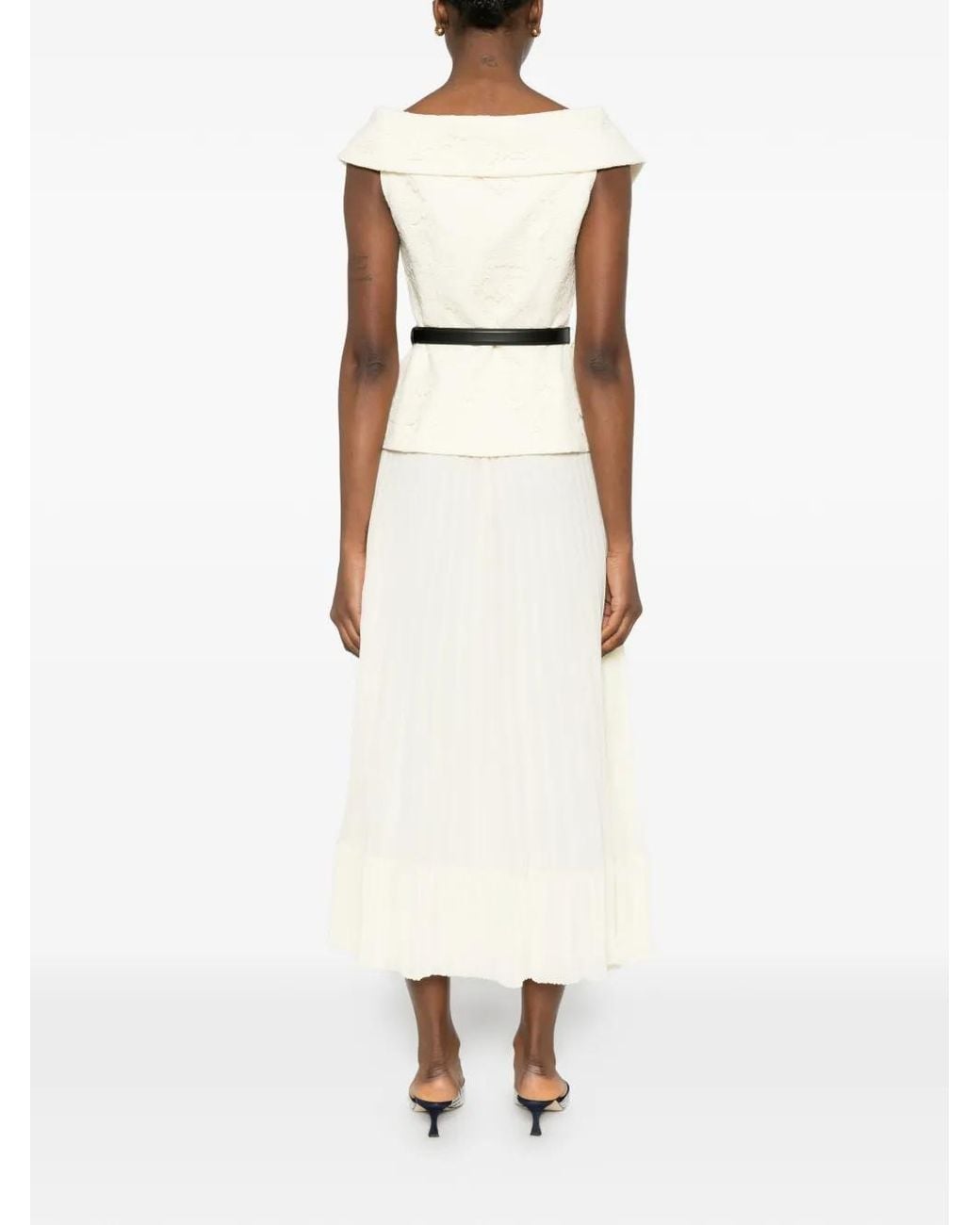 Self-Portrait White Lace Chiffon Midi Dress