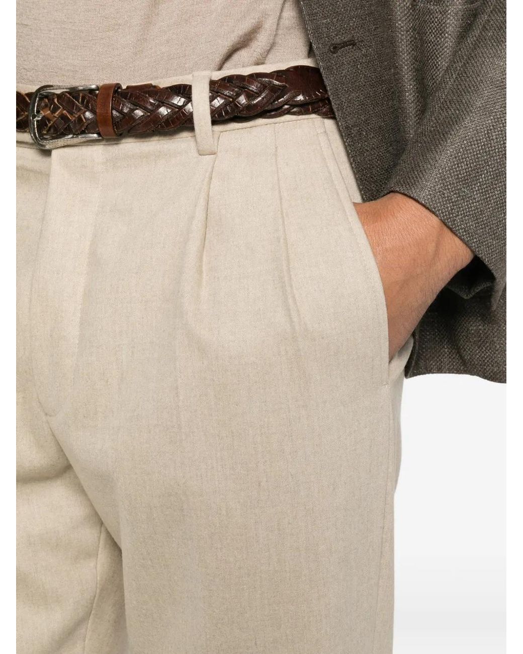 GTA Natural Luca Pleated-Detailing Cuffed-Hem Trousers for men