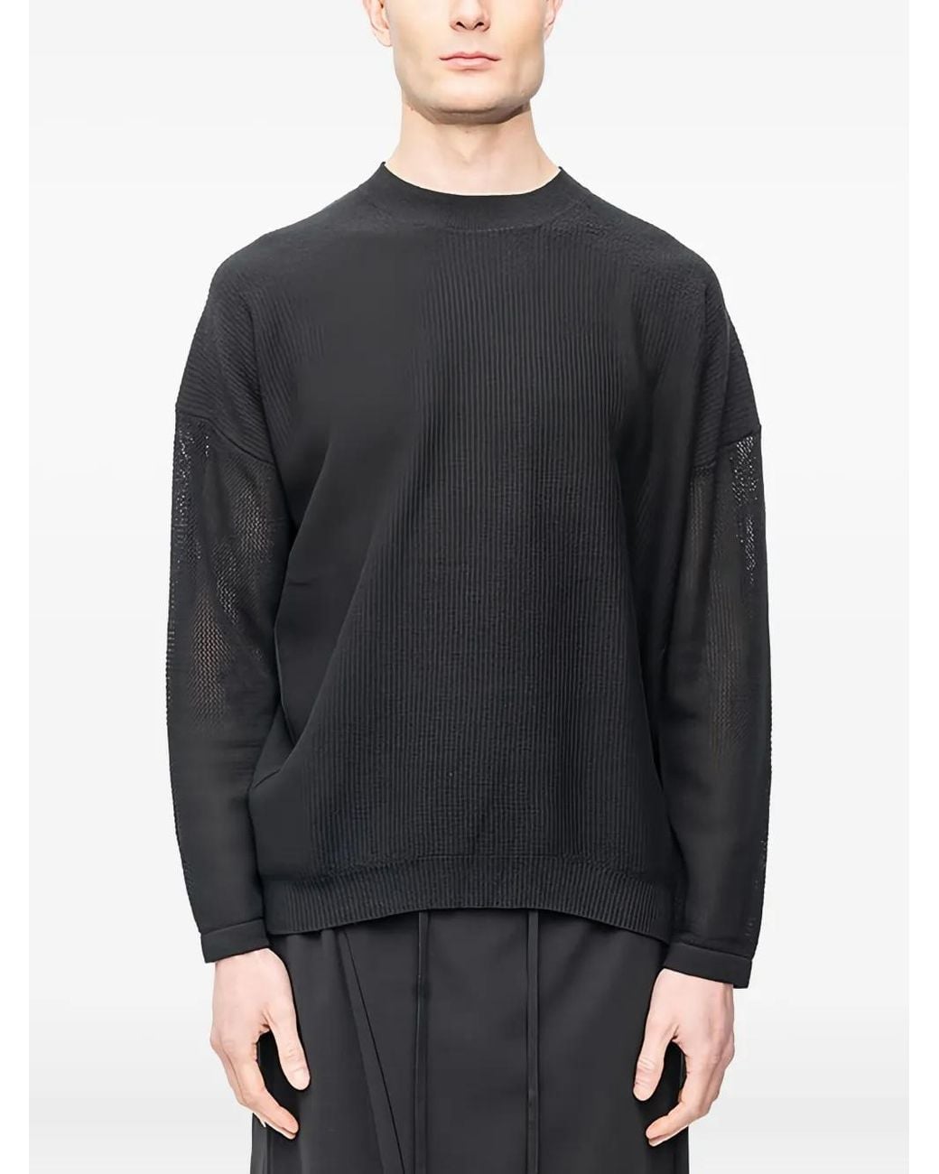 DEVOA Black Open-Knit Pullover Sweater for men