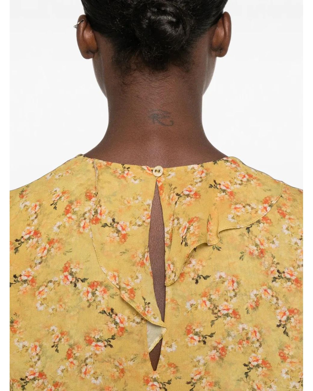 Kristina Ti Blue Blouse Volantée À Fleurs Imprimées
