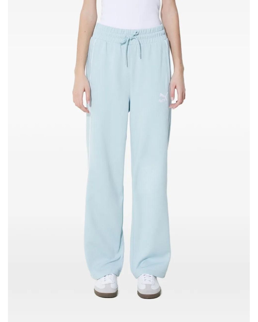 PUMA Blue Logo-Embroidered Side-Stripe Track Pants