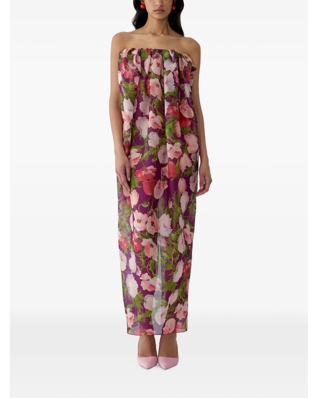 Carolina Herrera Red Poppy-Print Maxi Dress