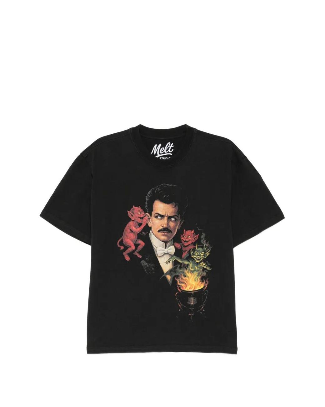 Melt Black Graphic-Print Round Neck T-Shirt for men