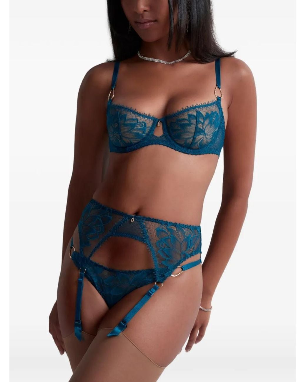 Aubade Blue Flawless Love Lace Suspender Belt