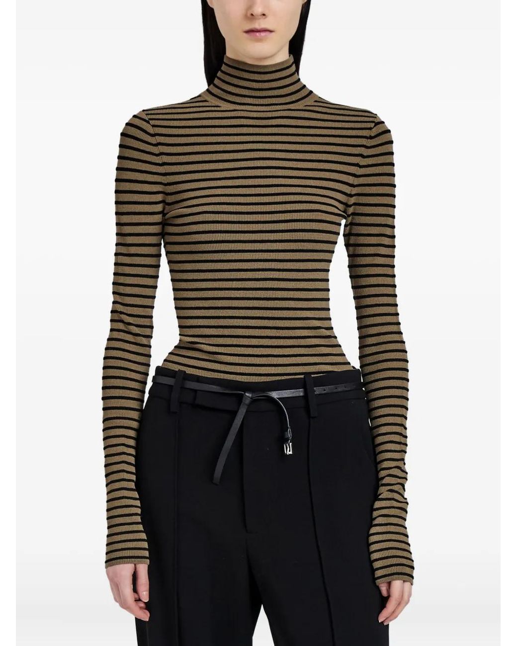 Proenza Schouler Green Didi Striped Turtleneck Top
