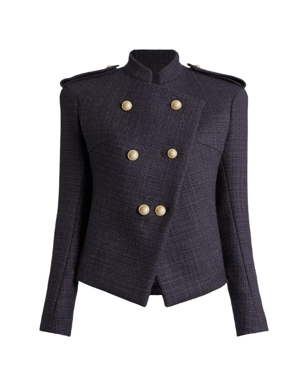 Balmain Blue Tweed 6-Button Jacket