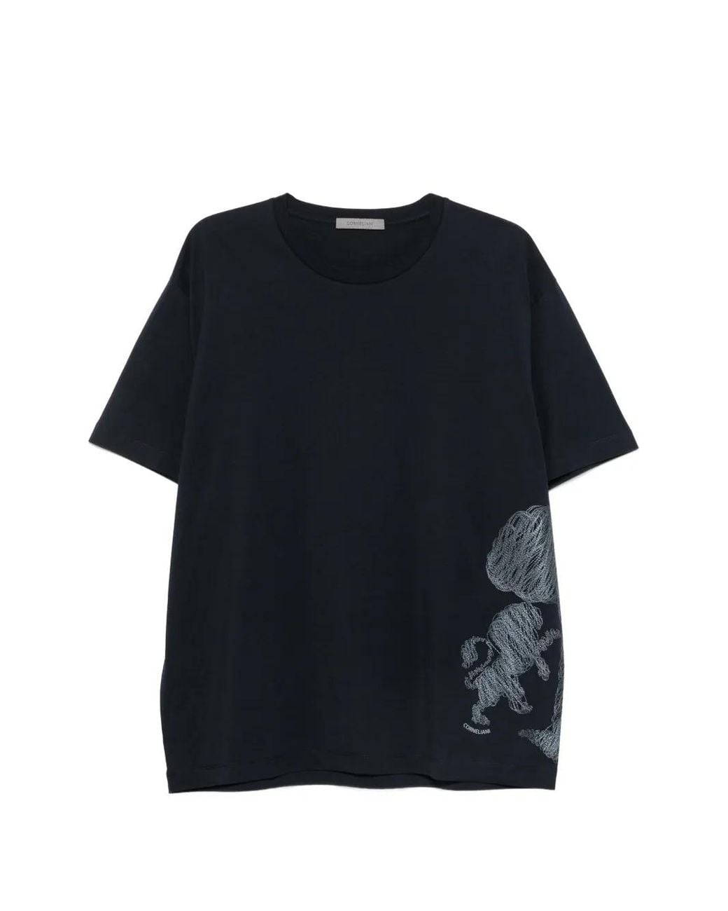 Corneliani Black Tree-Embroidered T-Shirt for men