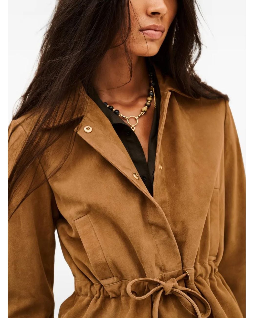 Ba&sh Brown Manita Drawstring Suede Jacket
