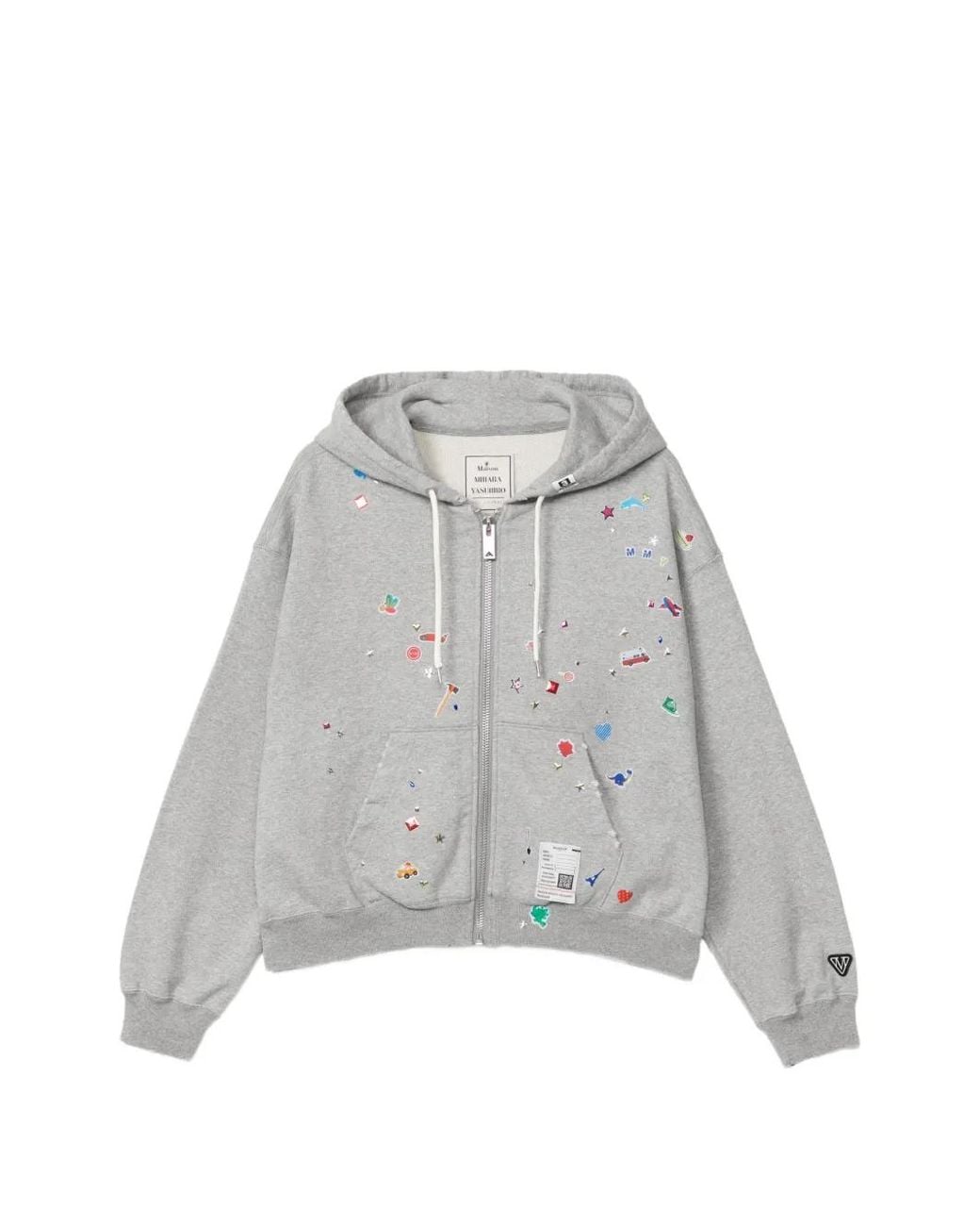 Maison Mihara Yasuhiro Gray Kids Sticker-Printed Zip-Up Hoodie