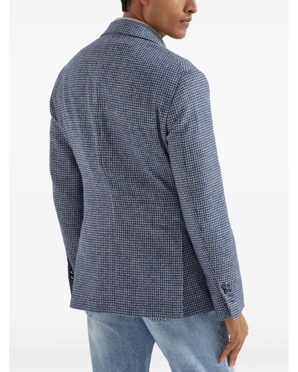 Brunello Cucinelli Blue Dogtooth Blazer for men