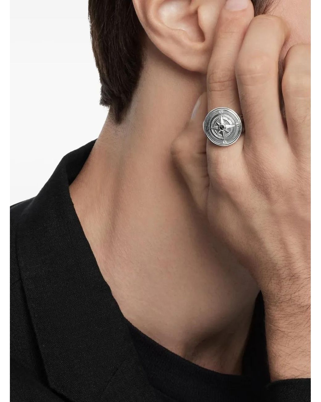 David Yurman Black Sterling Maritime Compass Diamond Signet Ring for men