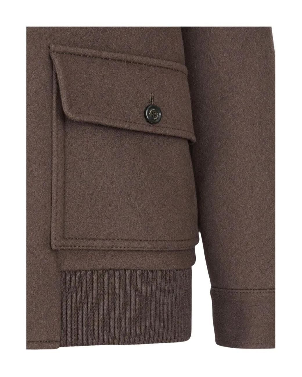 Lardini Brown Ribbed-Knit Trim Button-Up Jacket for men