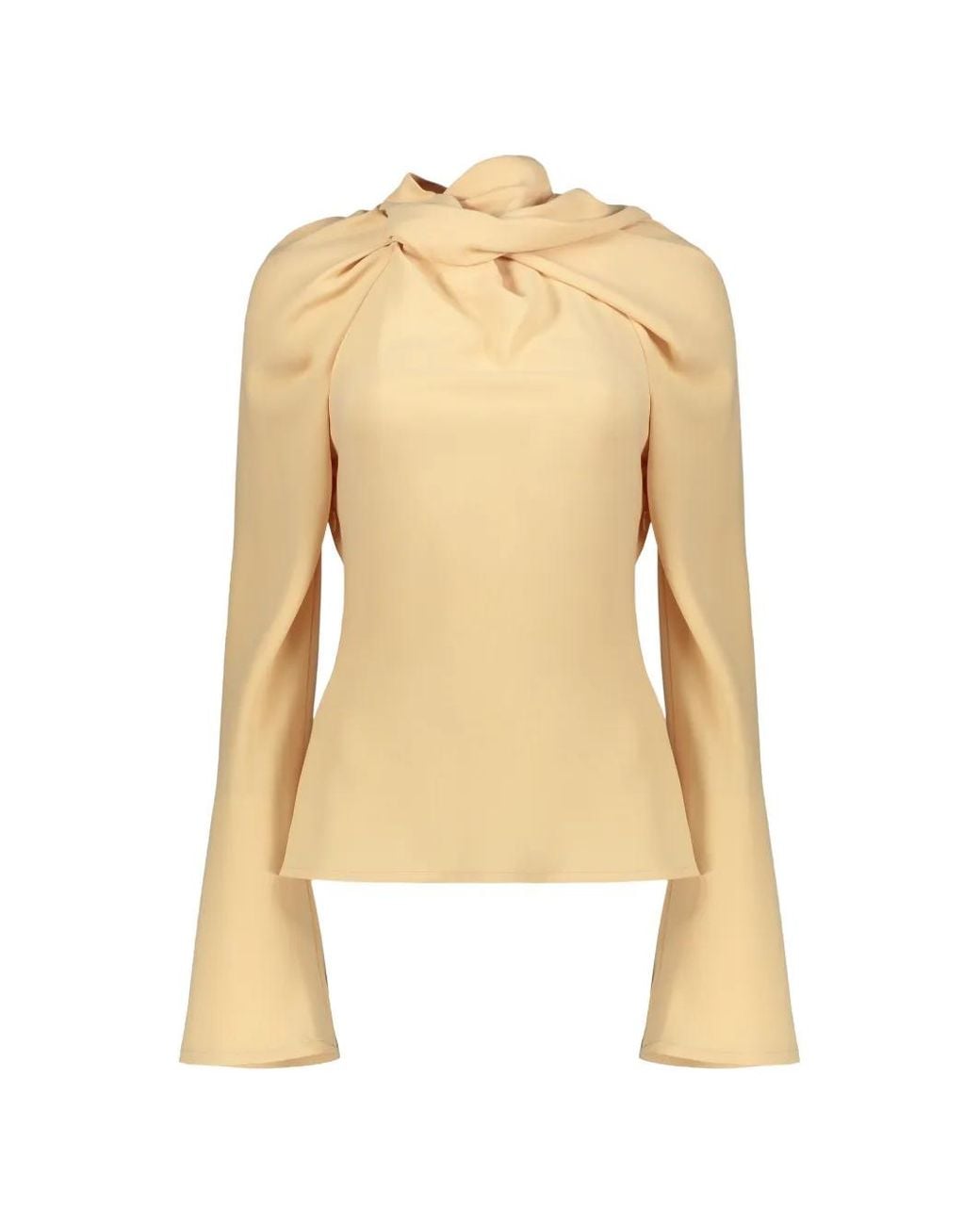 Ellery Natural Knotted-Neck Flared-Sleeve Top
