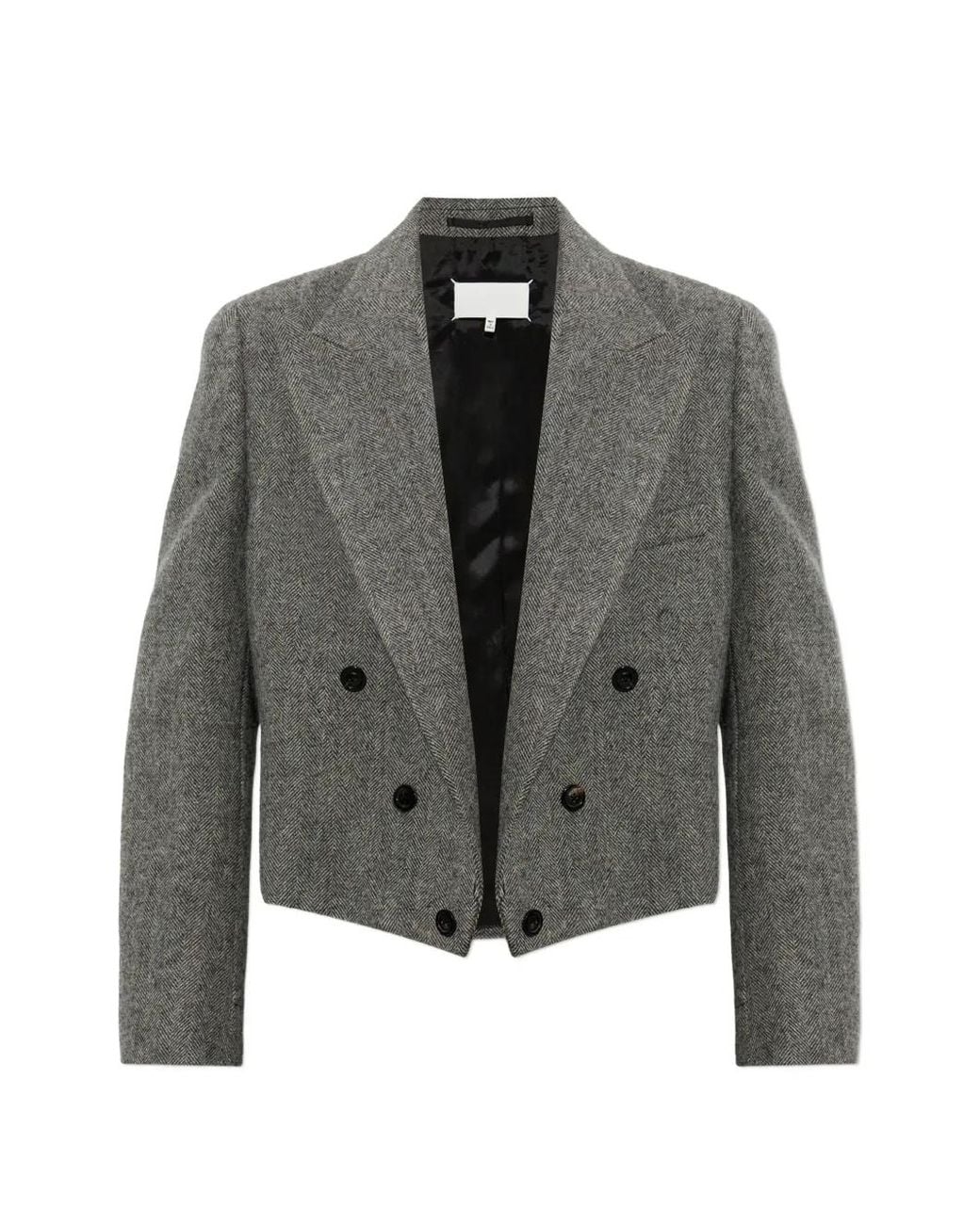 Maison Margiela Gray Herringbone Double-Breasted Cropped Blazer for men
