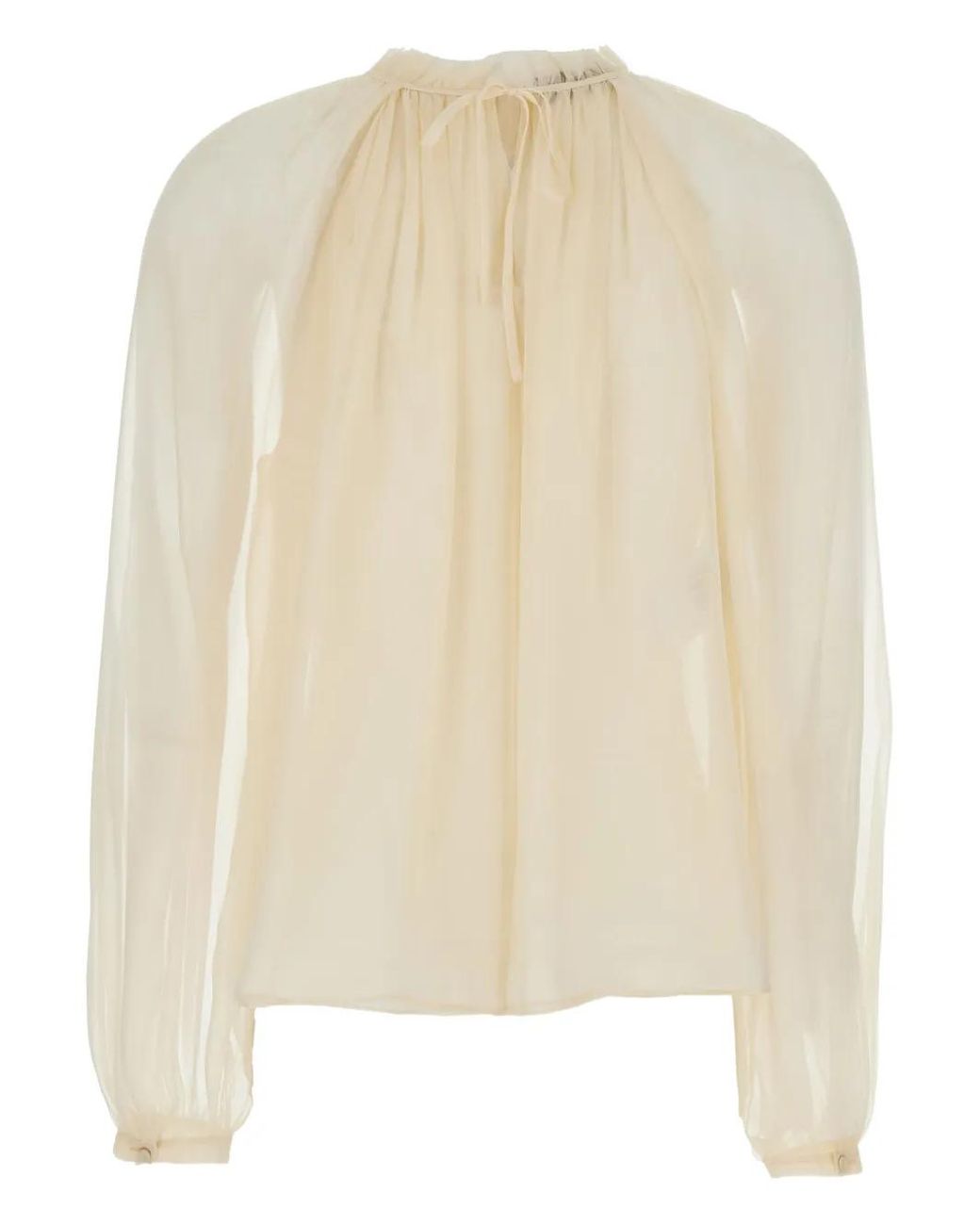 Alberta Ferretti Natural Blouse With Ruffles And Floral Detail On The Front